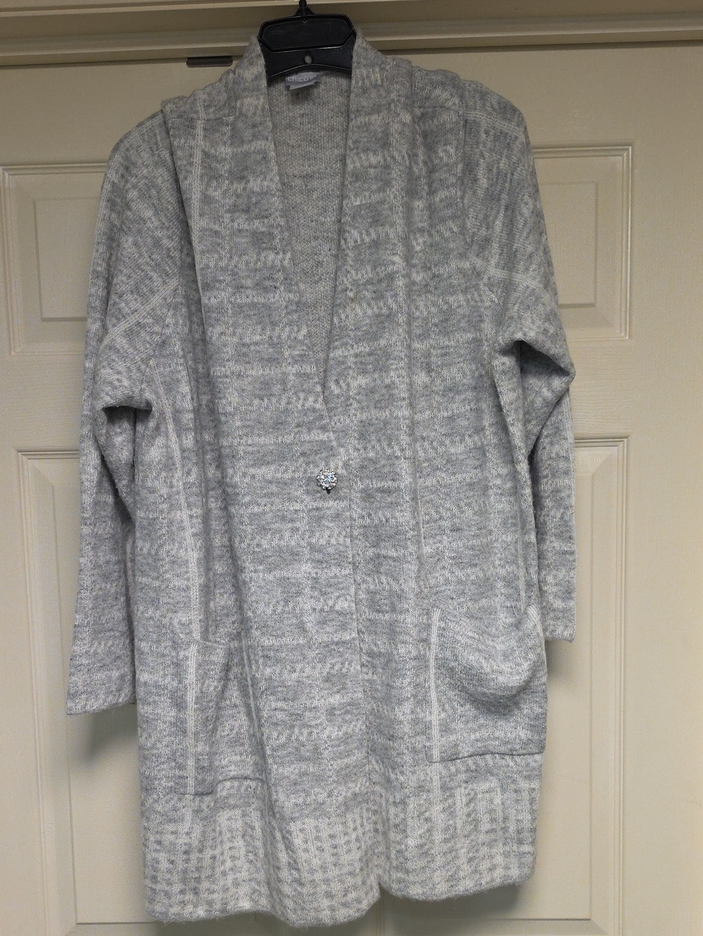 Chico's Heathered Gray Open-Front Knit Cardigan